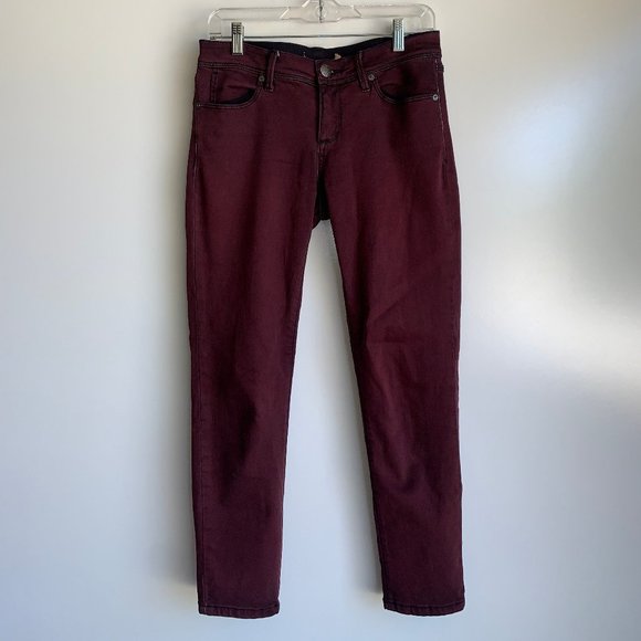 Free People Denim - FREE PEOPLE Burgundy Skinny Crop Ankle Stretchy Jeans Size 27